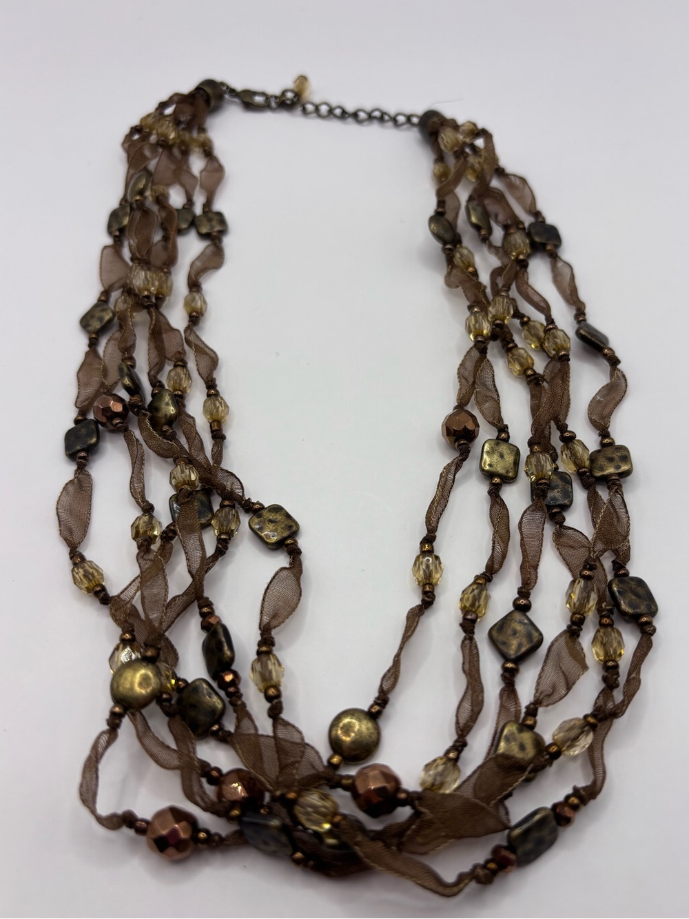 NEW Multi-Strand Brown Beaded Women’s Necklace Ribbons Two’s Company